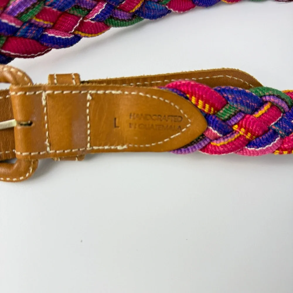 Braided Buckle Belt Woven Colorful Leather Boho Hippie Artisan Handcrafted Large